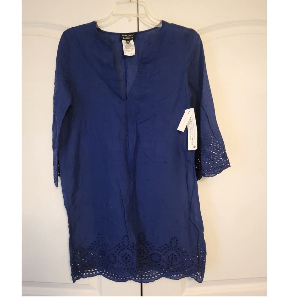 Talbots X Miraclesuit Blue Eyelet Swim Cover Up Tunic XS NEW Cotton UPF50+